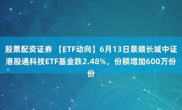股票配资证券 【ETF动向】6月13日景顺长城中证港股通科技ETF基金跌2.48%，份额增加600万份