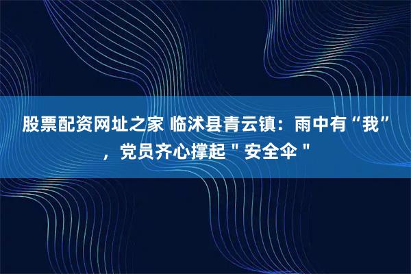 股票配资网址之家 临沭县青云镇：雨中有“我”，党员齐心撑起＂安全伞＂